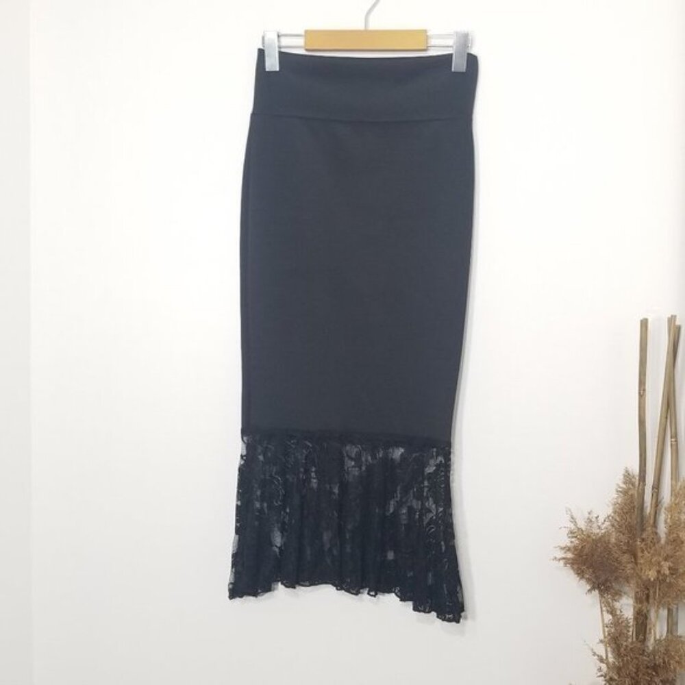 Y2K Contenta 90s Black Lace Mermaid Bottom Pencil Skirt Retro Fitted Size Small